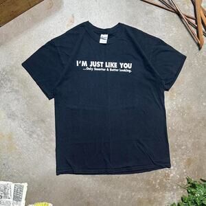 Vintage Y2K Funny Comedy Joke Text Tee Mens Large Black White Humor Shirt